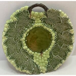 Jay Willfred Portugal Grape Leaf Platter Majolica Serving Tray Green 12" Ceramic